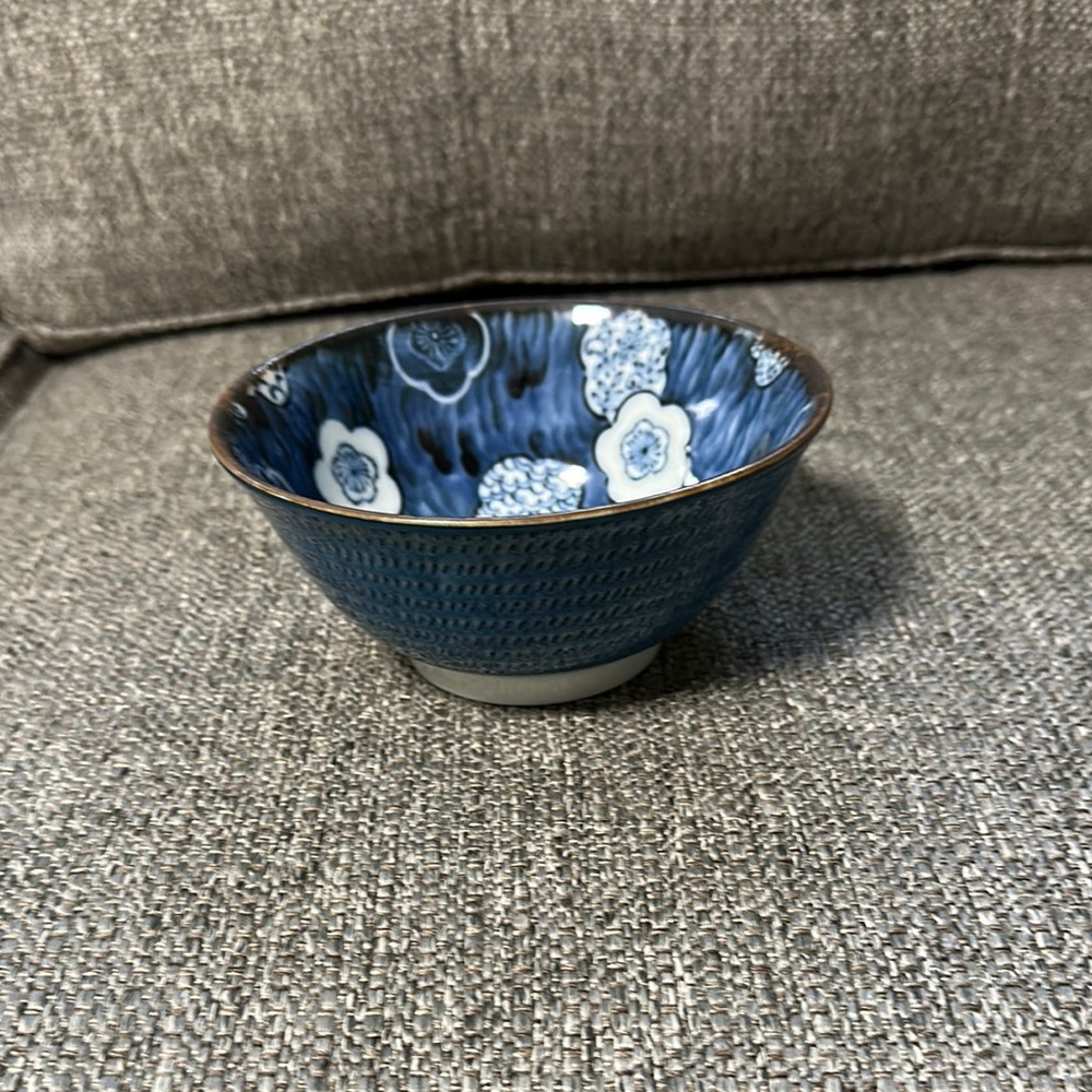 Elegant Blue Floral Ceramic Bowl